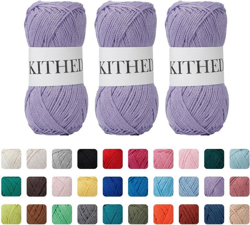 KITHED Cotton Yarn，10.5oz，526yard，3 Pack ，Soft Yarn for Crocheting and Knitting (29 Lavender) - Image 1